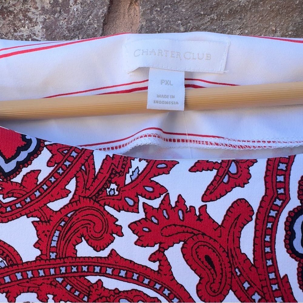 Charter Club Petite XL Boatneck 3/4 Sleeve Top Red White Stripe Paisley NWT - Picture 7 of 12